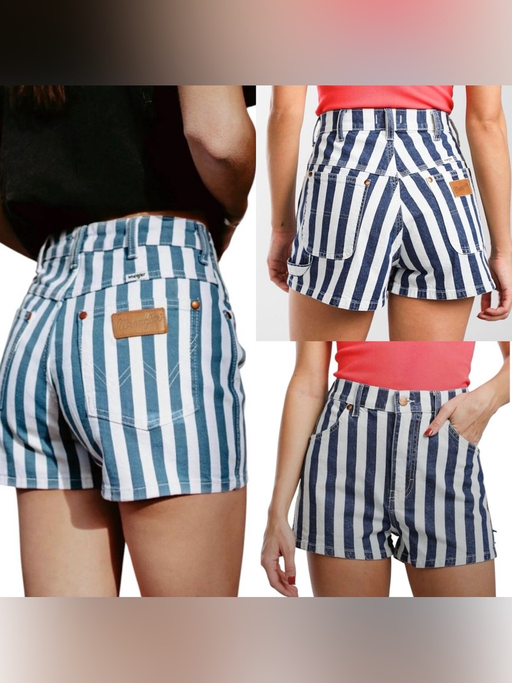 Wrangler Blue & White Vertical Stripe High-Waist Denim Shorts D16